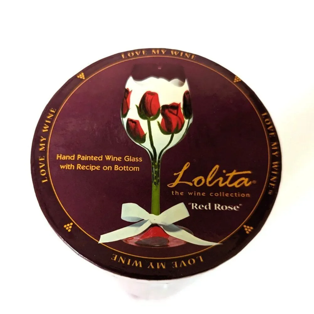 Lolita Hand Painted Wine Glass Red Roses Love My Wine Artisan Gift Box 15oz